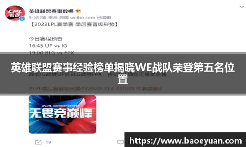 英雄联盟赛事经验榜单揭晓WE战队荣登第五名位置